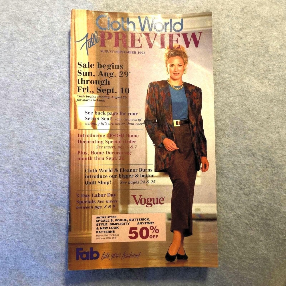 Cloth World Preview Magazine Aug/Sept 1993 Fabric Sewing Catalog Vintage Fashion